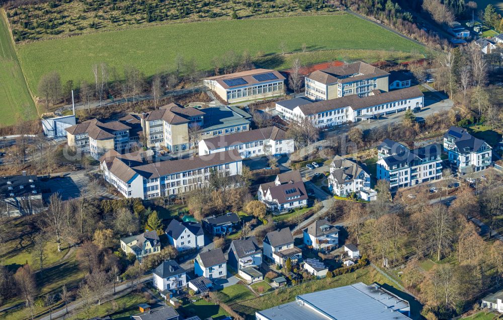 Aerial image Eslohe (Sauerland) - School building of the Christine-Koch-Hauptschule Eslohe and of Realschule Eslohe on Schulstrasse in Eslohe (Sauerland) in the state North Rhine-Westphalia, Germany