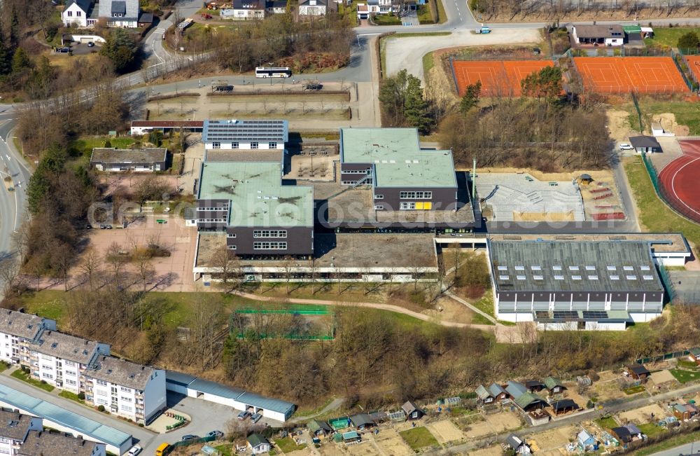 Aerial image Schmallenberg - School building of the Christine-Koch-Schule on Obringhauser Strasse in Schmallenberg in the state North Rhine-Westphalia, Germany