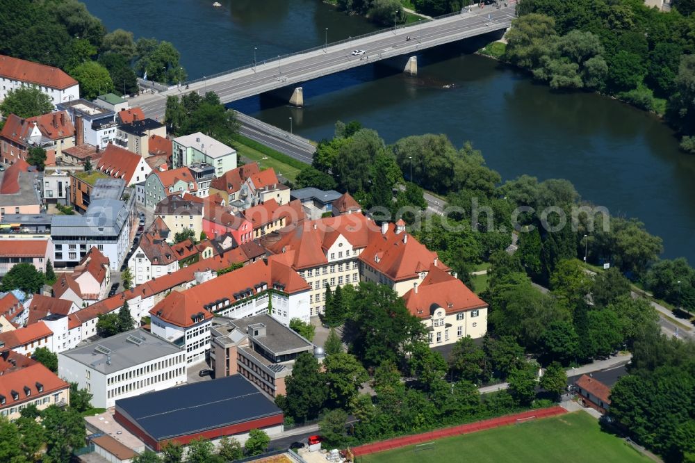 Aerial image Ingolstadt - School building of the Christoph-Scheiner-Gymnasium (CSG) on Hartmannplatz in Ingolstadt in the state Bavaria, Germany