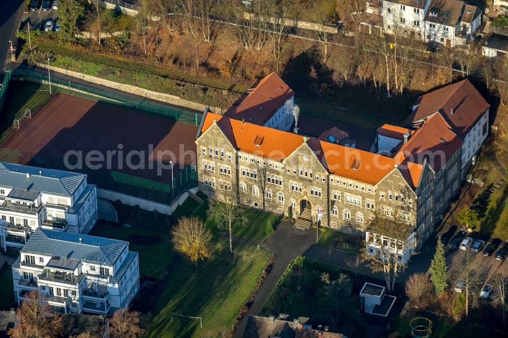 Attendorn from above - School building of the Collegium Bernardinum of Erzbischoefliches Internat fuer Jungen on Nordwall in Attendorn in the state North Rhine-Westphalia, Germany