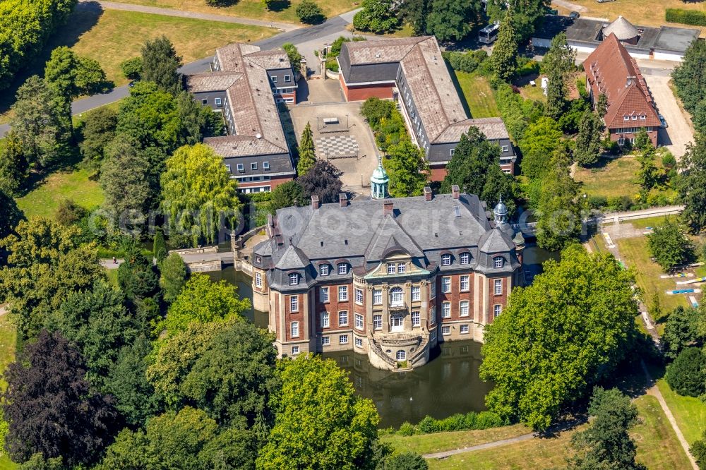 Loburg from above - School building of the Collegium Johanneum Gymnasium and Internat on castle Loburg in Loburg in the state North Rhine-Westphalia, Germany