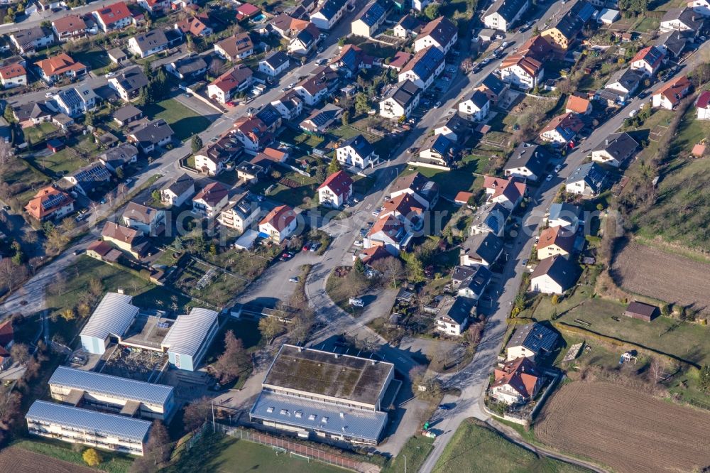 Unteröwisheim from above - School building of the Eisenhut-Schule in Unteroewisheim in the state Baden-Wurttemberg, Germany