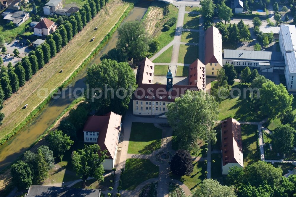 Elsterwerda from above - School building of the Elsterschloss - Gymnasium in Elsterwerda in the state Brandenburg, Germany