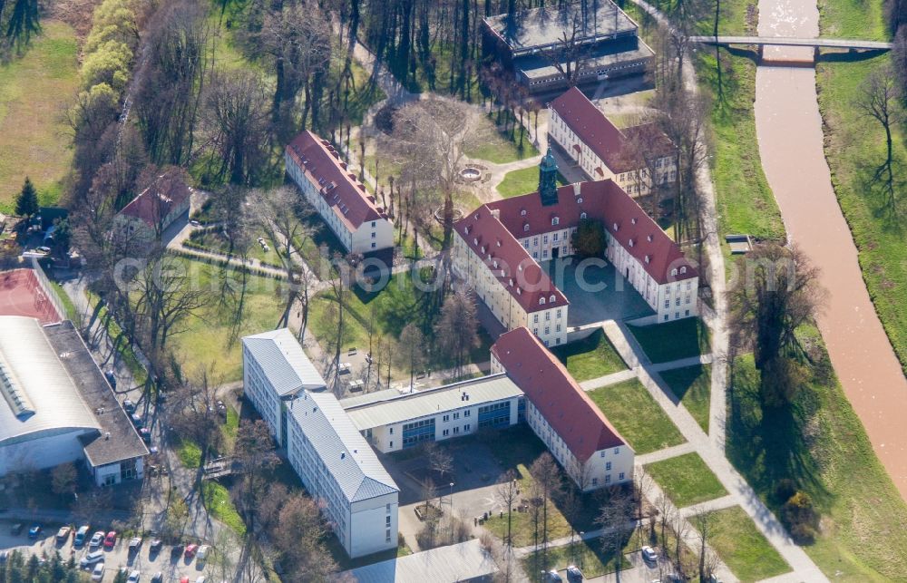 Elsterwerda from above - School building of the Elsterschloss Gymnasiums in Elsterwerda in the state Brandenburg, Germany