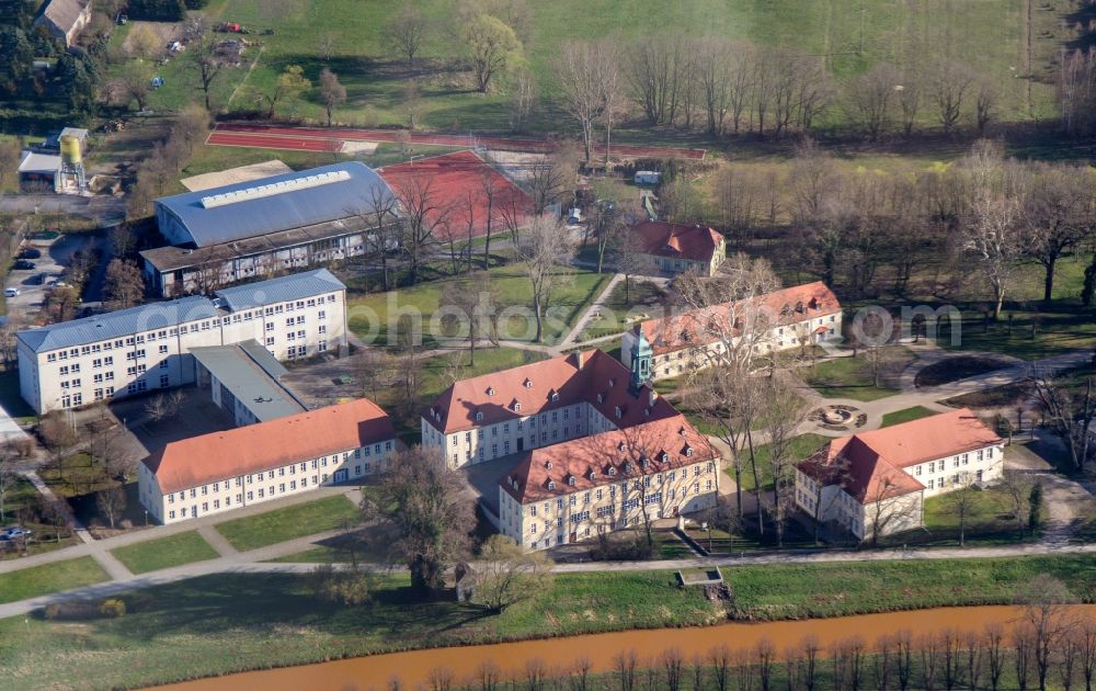 Elsterwerda from the bird's eye view: School building of the Elsterschloss Gymnasiums in Elsterwerda in the state Brandenburg, Germany