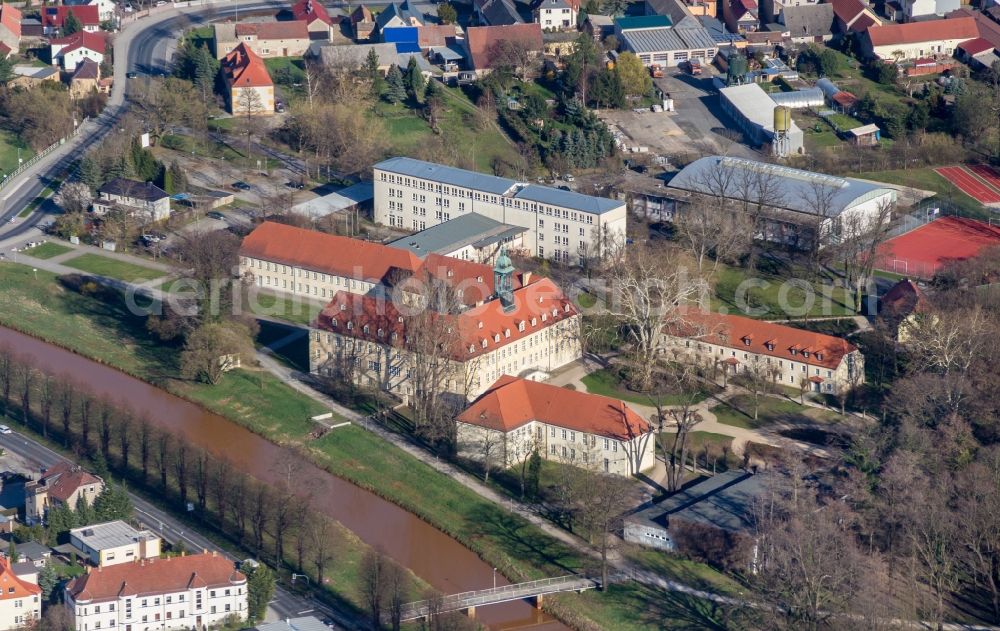 Aerial image Elsterwerda - School building of the Elsterschloss Gymnasiums in Elsterwerda in the state Brandenburg, Germany