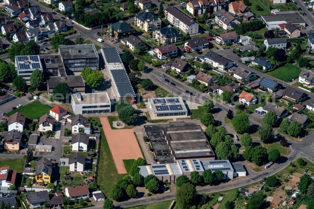 Herbolzheim from above - School building of the Emil Doerle and Breisgau Halle in Herbolzheim in the state Baden-Wurttemberg, Germany