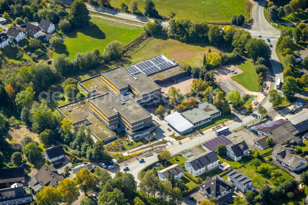 Fredeburg from above - School building of the Erich Kaestner-Realschule in Fredeburg at Sauerland in the state North Rhine-Westphalia, Germany