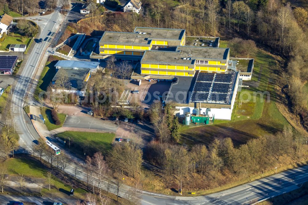 Aerial image Fredeburg - School building of the Erich Kaestner-Realschule in Fredeburg at Sauerland in the state North Rhine-Westphalia, Germany