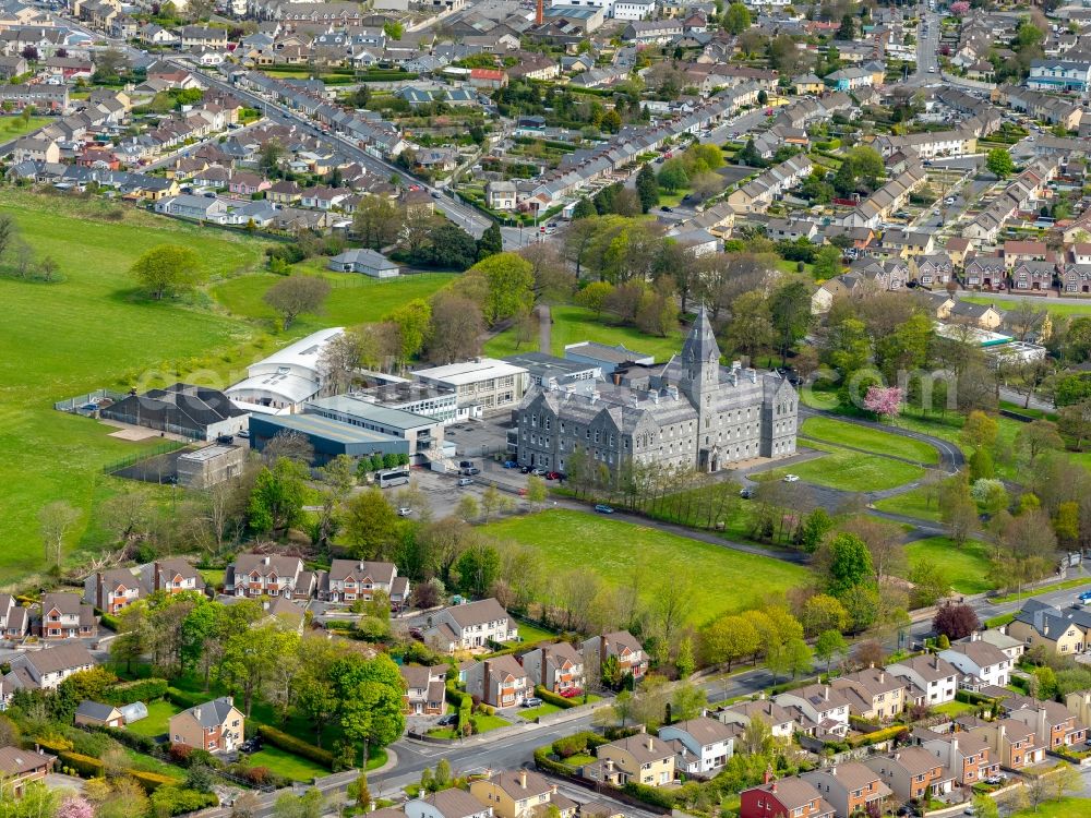 Ennis from the bird's eye view: School building of the St. Flannan's College in Ennis in Clare, Ireland