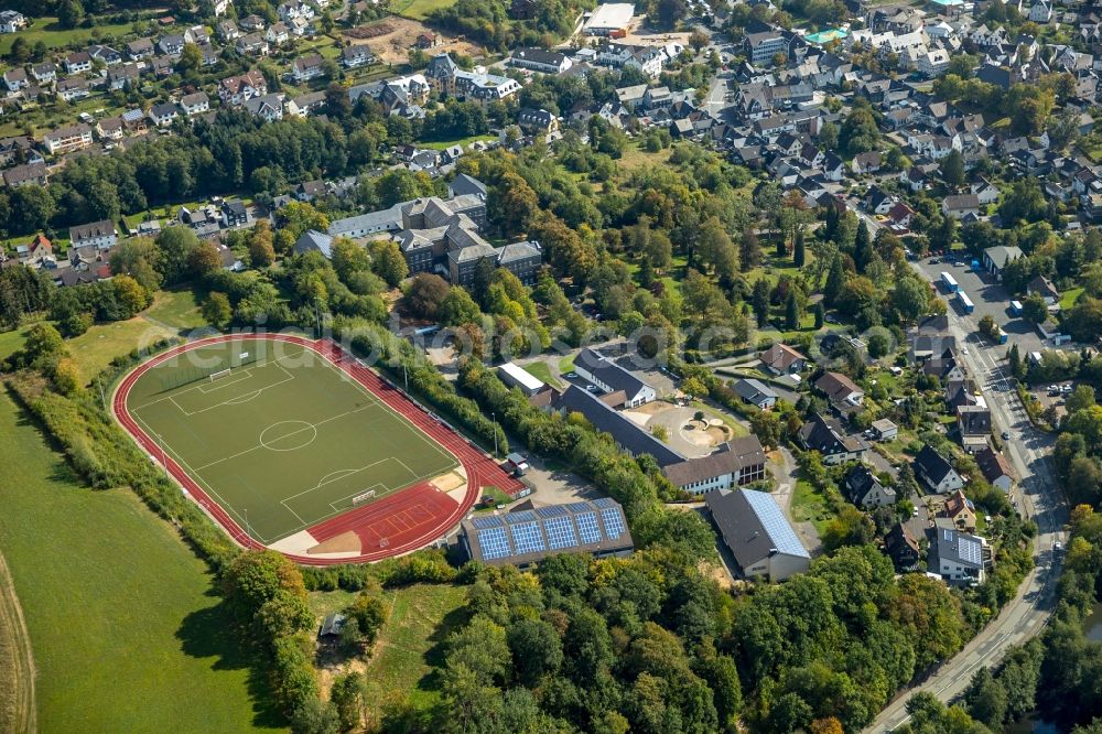 Hilchenbach from above - School building of the Florenburg-Grandschule and of Carl-Kraemer-Realschule on Jung-Stilling-Allee in Hilchenbach in the state North Rhine-Westphalia, Germany