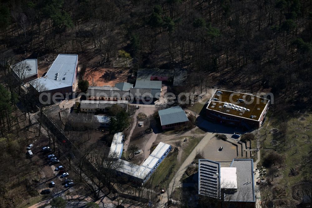 Aerial photograph Kleinmachnow - School building of the Freie Walddorfschule in of Parforceheide on Schopfheimer Allee in Kleinmachnow in the state Brandenburg