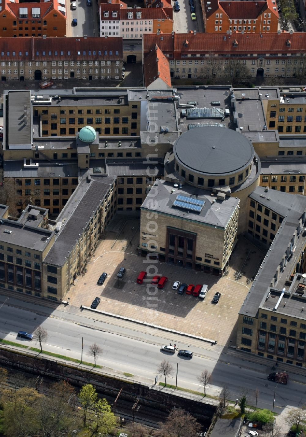 Kopenhagen from above - School building of the Gefion Gymnasium on Oster Voldga in Copenhagen in Region Hovedstaden, Denmark