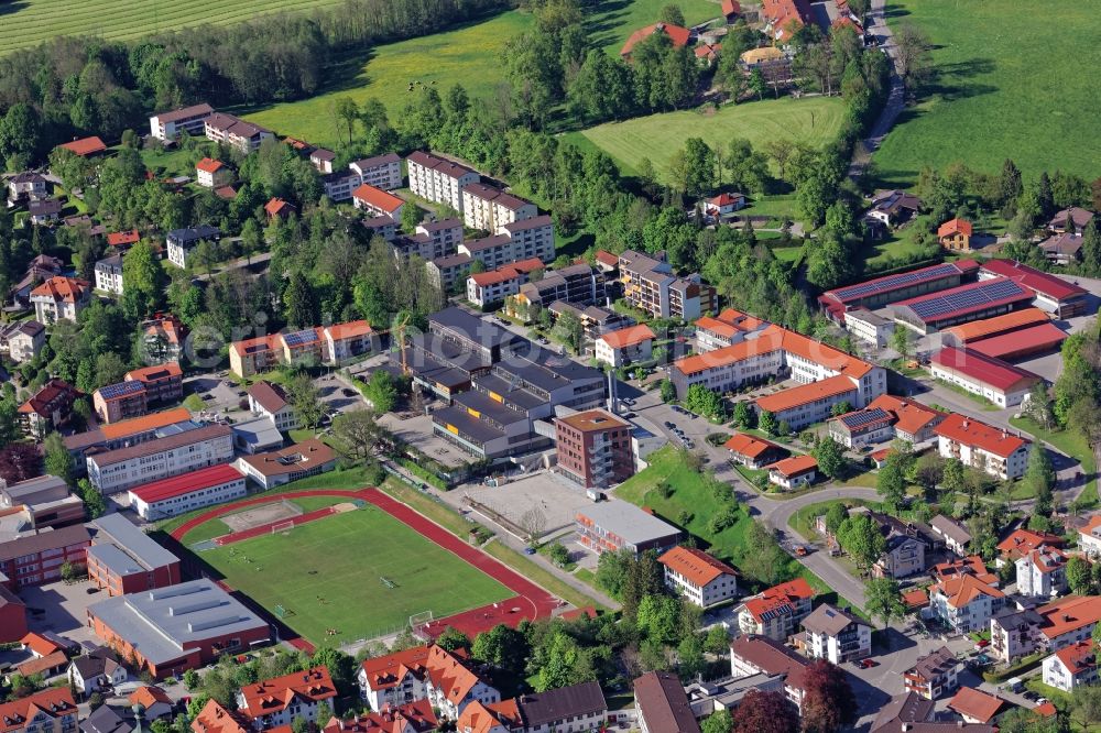 Aerial photograph Bad Tölz - School building of the Realschule in Bad Toelz in the state Bavaria, Germany