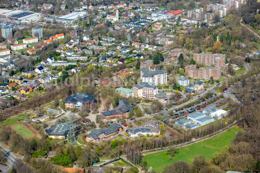 Dortmund from the bird's eye view: School building of the Georgschule and of Rudolf-Steiner-Schule on Mergelteichstrasse in Dortmund in the state North Rhine-Westphalia, Germany