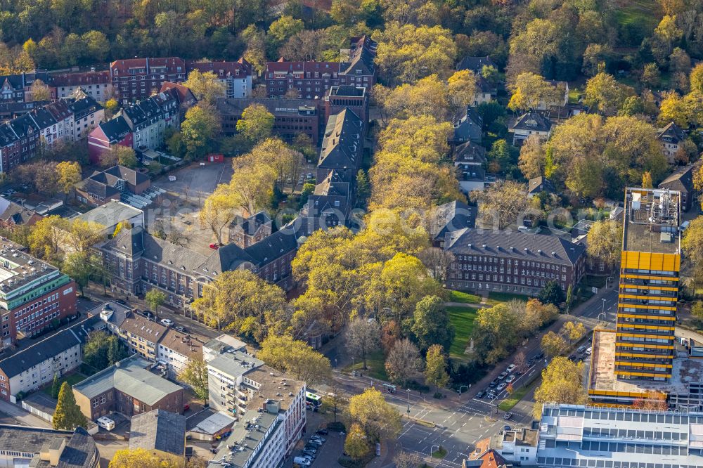 Gelsenkirchen from the bird's eye view: School building of the Gertrud-Baeumer-Realschule on street Rotthauser Strasse in the district Altstadt in Gelsenkirchen at Ruhrgebiet in the state North Rhine-Westphalia, Germany