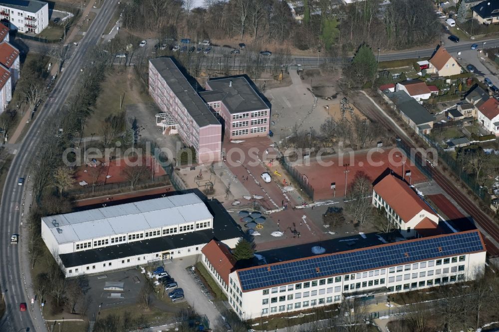 Bernau from above - School building of the Gesamtschule Bernau Hermann-Duncker-Strasse in Bernau in the state Brandenburg