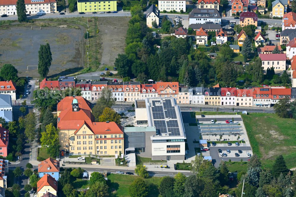 Kamenz from the bird's eye view: School building of the Gotthold-Ephraim-Lessing-Gymnasium on street Haberkornstrasse in Kamenz in the state Saxony, Germany