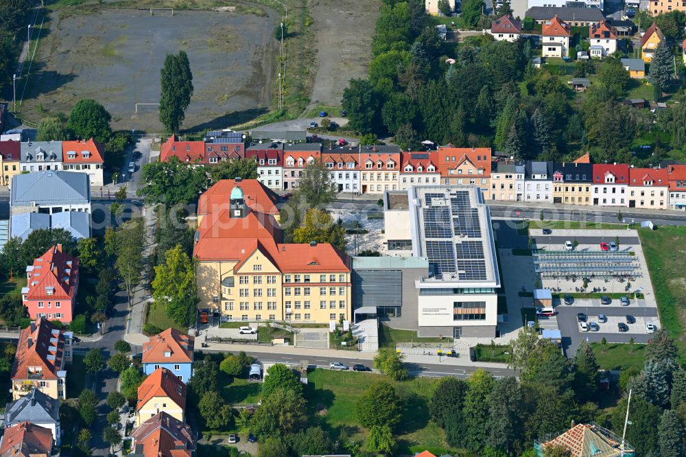 Aerial image Kamenz - School building of the Gotthold-Ephraim-Lessing-Gymnasium on street Haberkornstrasse in Kamenz in the state Saxony, Germany