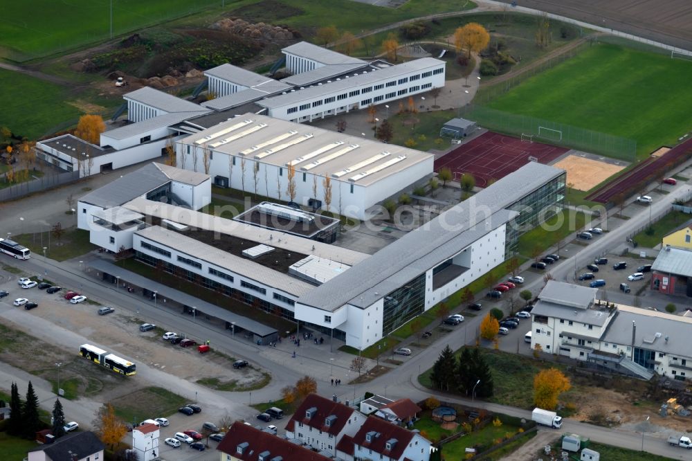 Beilngries from above - School building of the Grundschule Beilngries on Sandstrasse in Beilngries in the state Bavaria, Germany