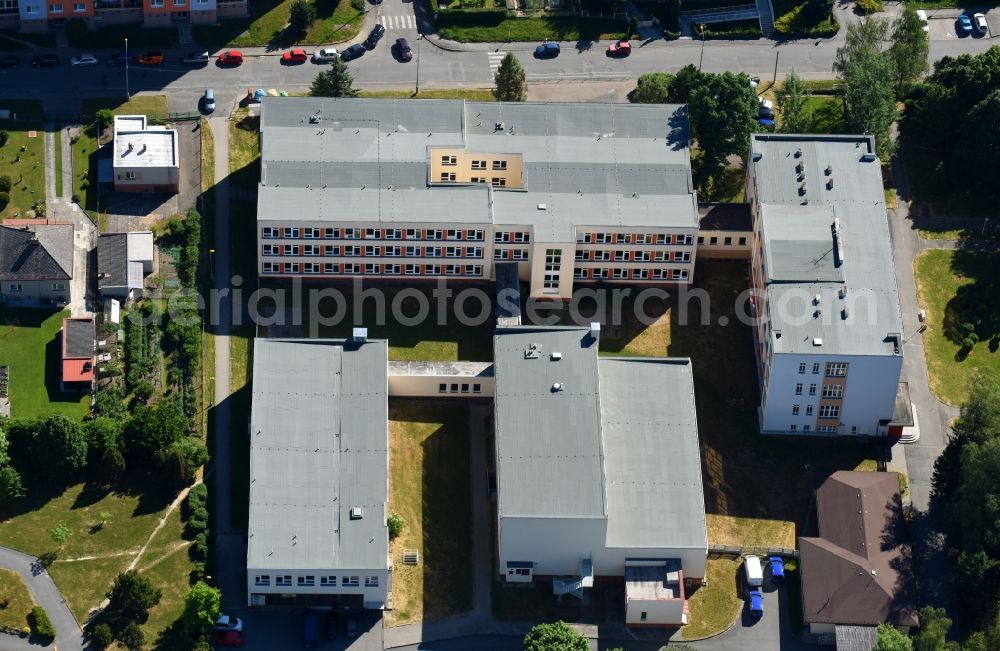 Horni Briza from above - School building of the Elementary school in Horni Briza in Plzensky kraj - Pilsner Region - Boehmen, Czech Republic