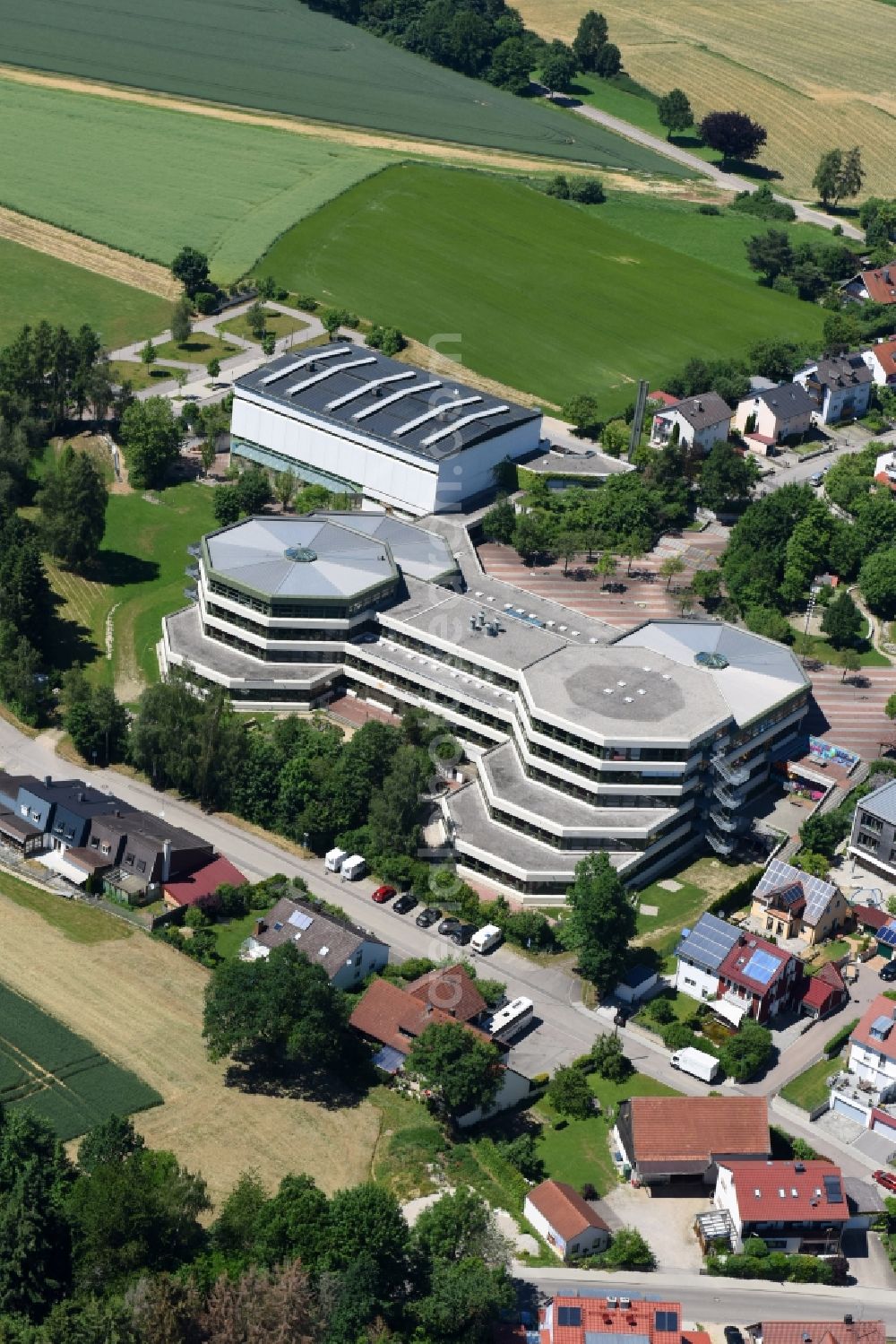 Markt Indersdorf from above - School building of the Grandschule Markt Inofsdorf and of Mittelschule Markt Inofsdorf in Markt Indersdorf in the state Bavaria, Germany