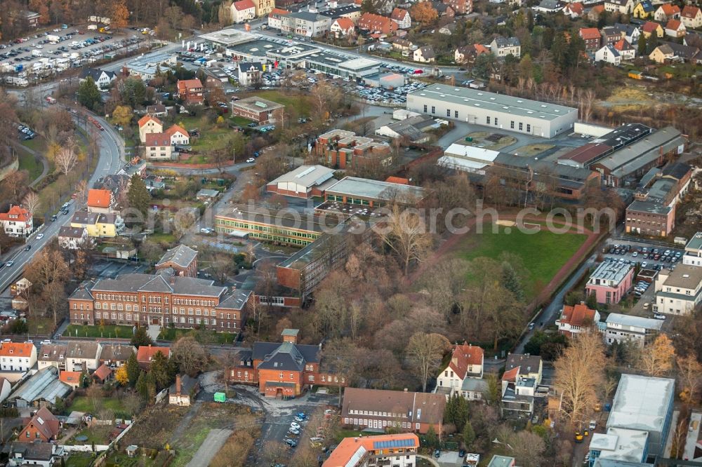 Soest from above - School building of the Archigymnasium on Niederbergheimer Strasse in Soest in the state North Rhine-Westphalia, Germany