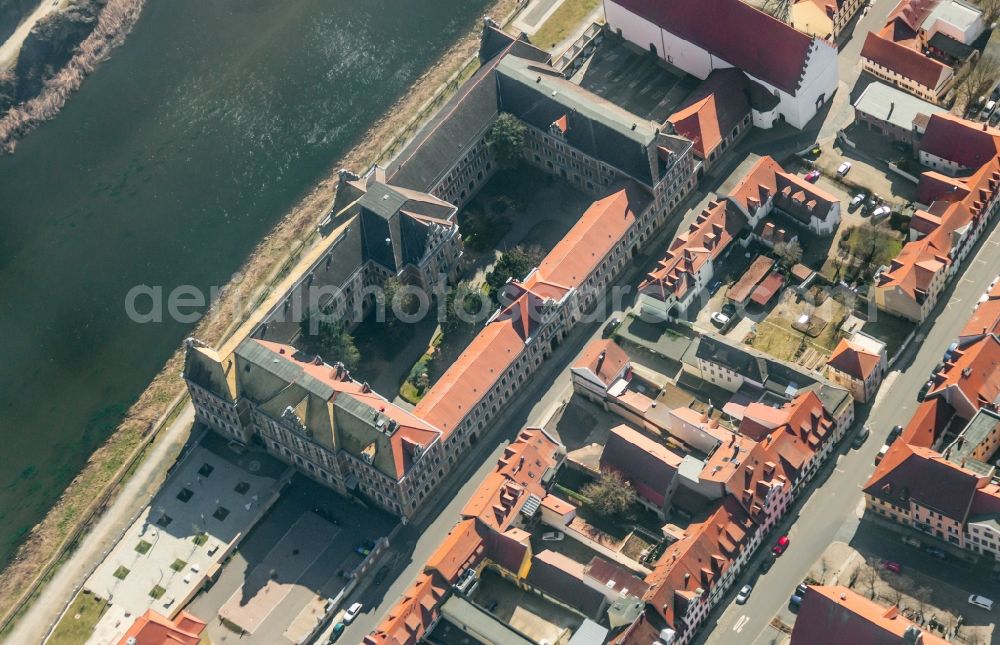 Grimma from above - School building of the St. Augustin in Grimma in the state Saxony, Germany