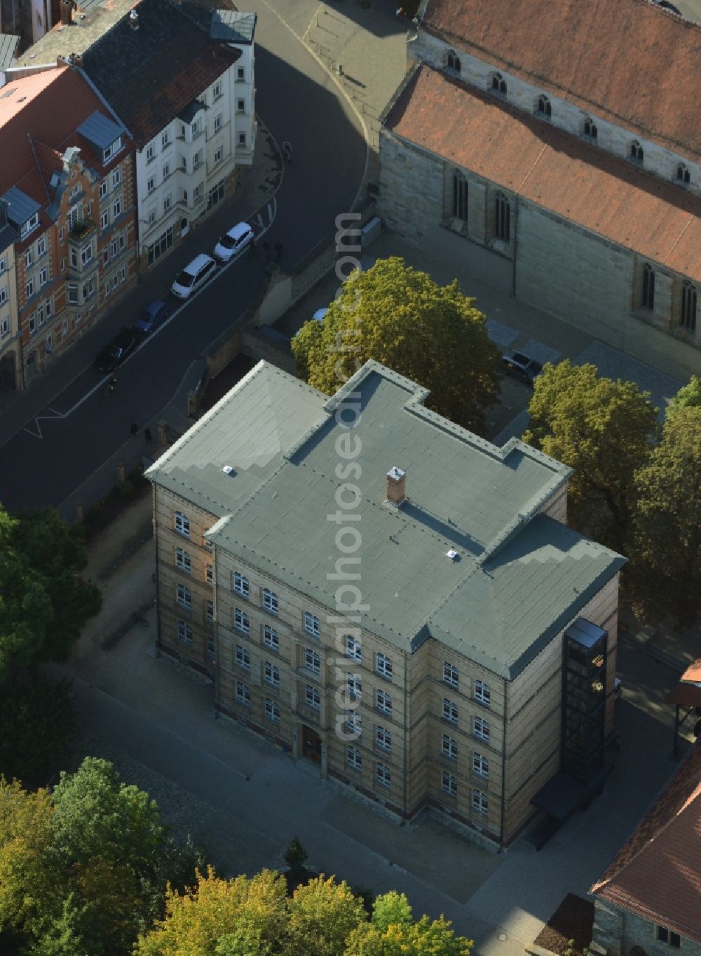 Erfurt from above - School building of the Evangelical School on Meister-Eckehart-Strasse in Erfurt in the state Thuringia