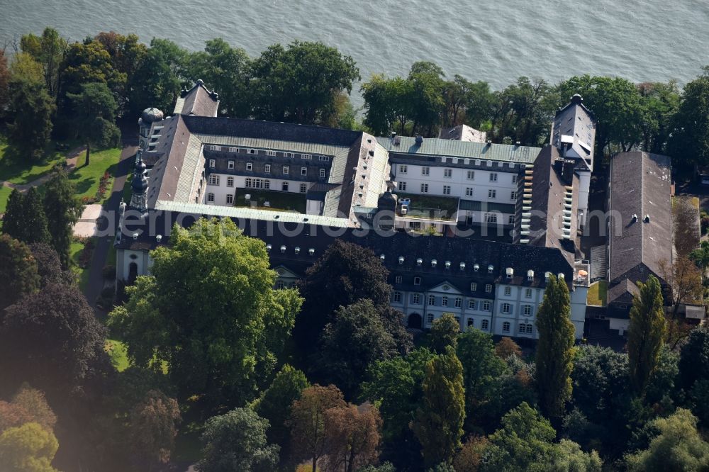 Remagen from above - School building of the Franziskus-Gymnasium on island Nonnenwerth in the district Rolandswerth in Remagen in the state Rhineland-Palatinate, Germany