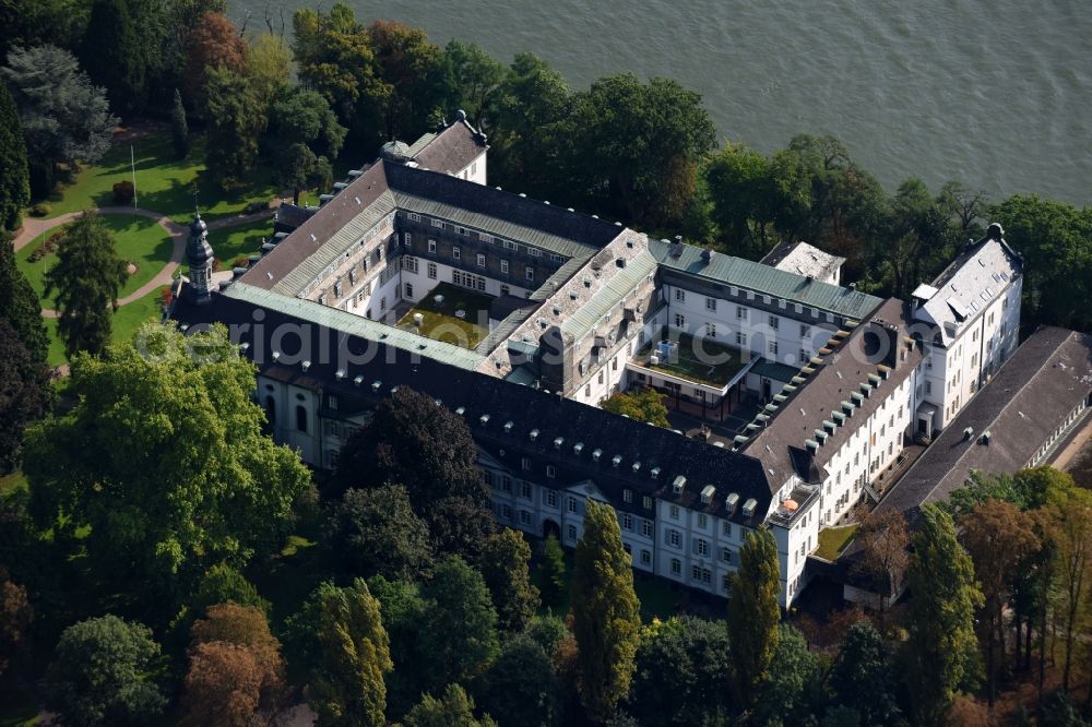 Remagen from the bird's eye view: School building of the Franziskus-Gymnasium on island Nonnenwerth in the district Rolandswerth in Remagen in the state Rhineland-Palatinate, Germany