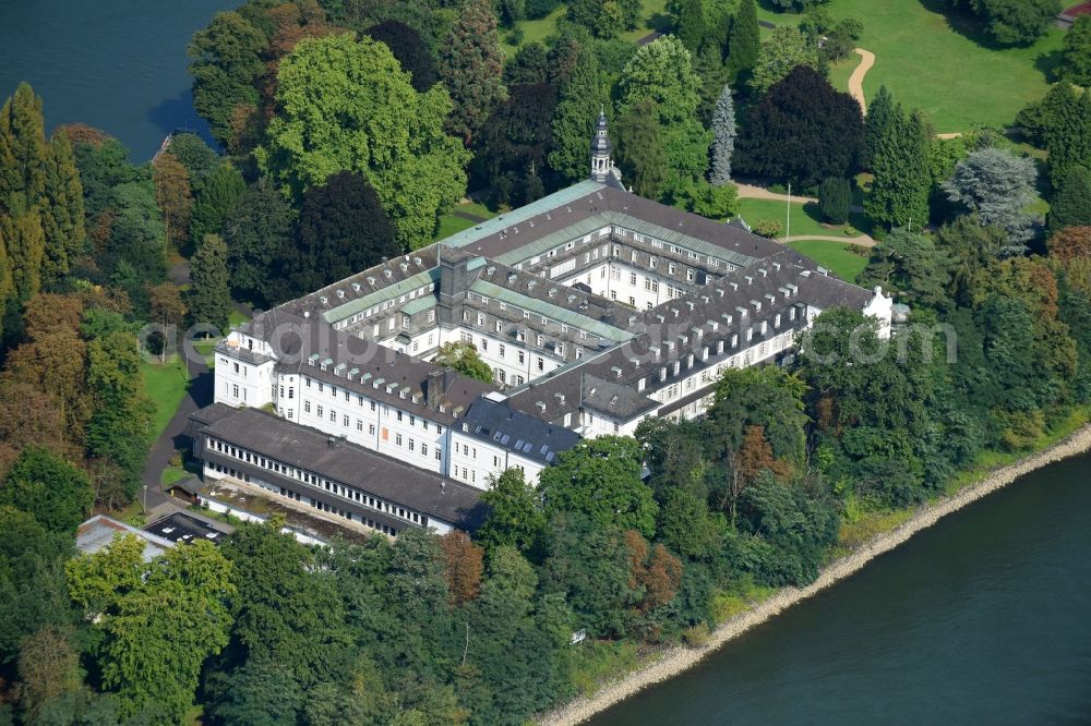 Remagen from above - School building of the Franziskus-Gymnasium on island Nonnenwerth in the district Rolandswerth in Remagen in the state Rhineland-Palatinate, Germany