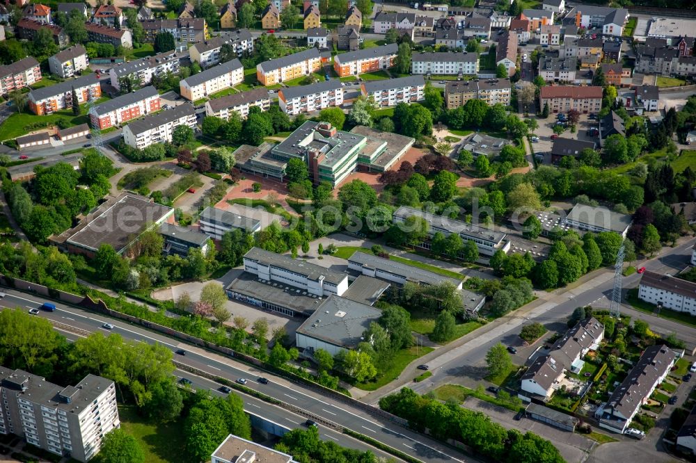 Hagen from above - School building of the Gymnasium Hohenlimburg at the Wiesenstreet in Hagen in the state North Rhine-Westphalia