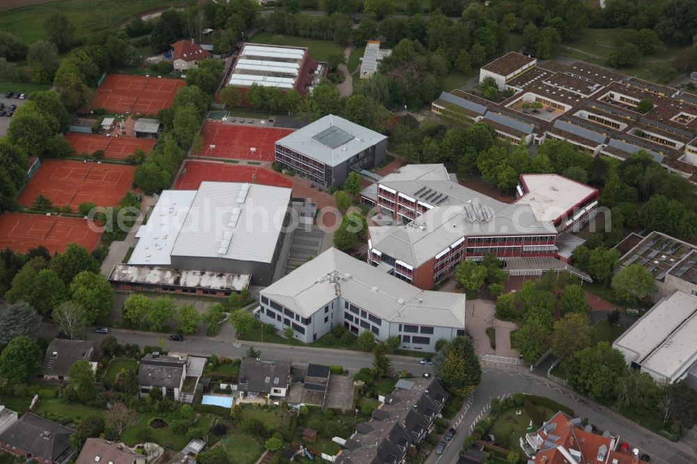 Nieder-Olm from above - School building of the Gymnasium, IGS and Liesel-Metten-Schule in Nieder-Olm in the state Rhineland-Palatinate, Germany