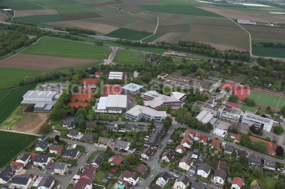 Nieder-Olm from above - School building of the Gymnasium, IGS and Liesel-Metten-Schule in Nieder-Olm in the state Rhineland-Palatinate, Germany