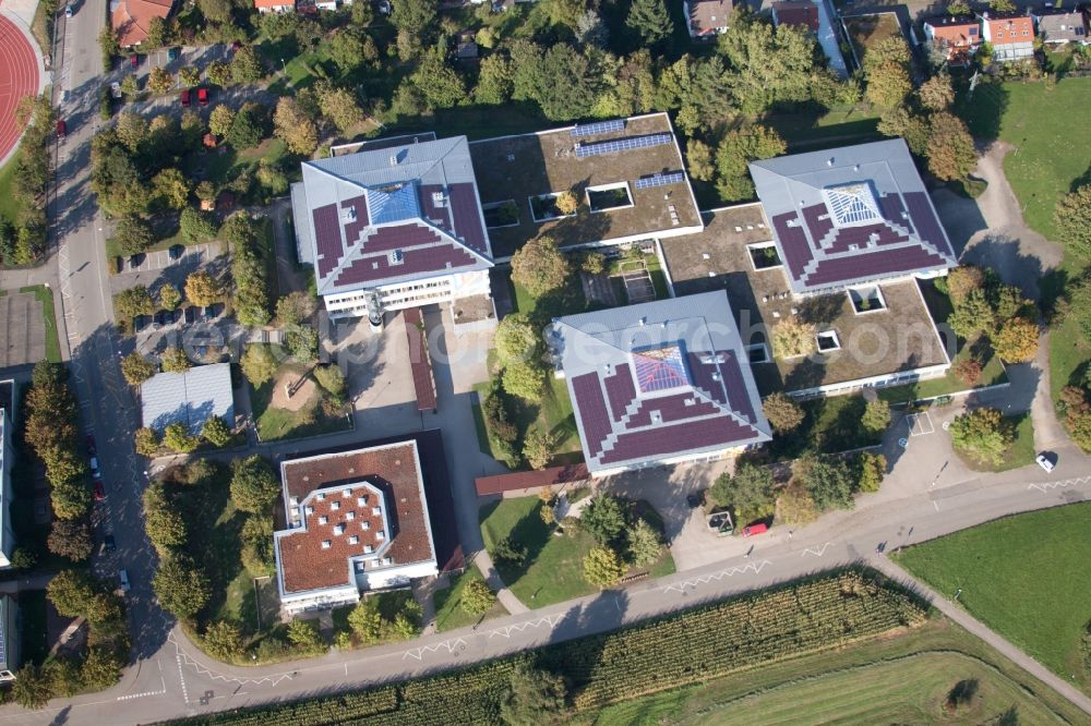 Karlsbad from above - School building of the Gymnasium Karlsbad in Karlsbad in the state Baden-Wuerttemberg