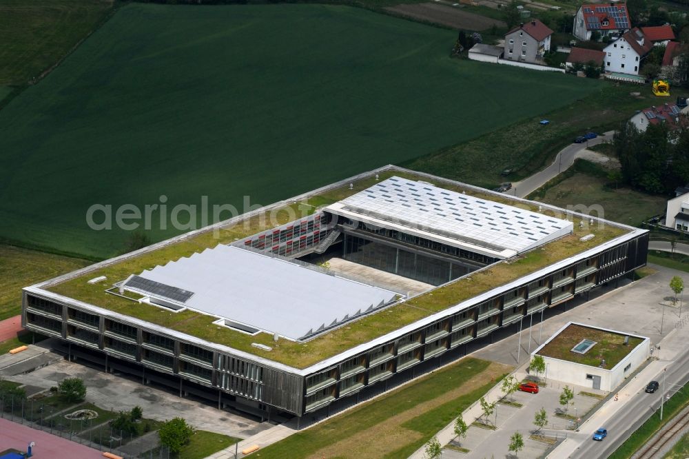 Markt Indersdorf from above - School building of the Gymnasium Markt Indersdorf on Arnbacher Strasse in Markt Indersdorf in the state Bavaria, Germany