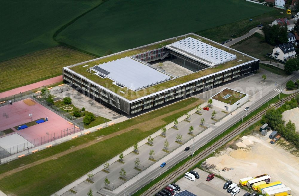 Aerial image Markt Indersdorf - School building of the Gymnasium Markt Indersdorf on Arnbacher Strasse in Markt Indersdorf in the state Bavaria, Germany