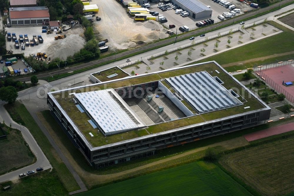 Markt Indersdorf from above - School building of the Gymnasium Markt Indersdorf on Arnbacher Strasse in Markt Indersdorf in the state Bavaria, Germany