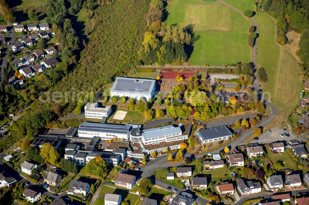 Aerial image Netphen - School building of the high school in the Haardtstrasse in Netphen in the state North Rhine-Westphalia