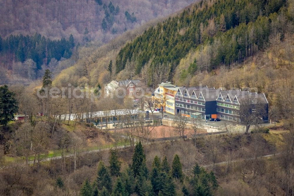 Aerial image Bad Laasphe - School building of the Gymnasium Schloss Wittgenstein in Bad Laasphe on Siegerland in the state North Rhine-Westphalia, Germany