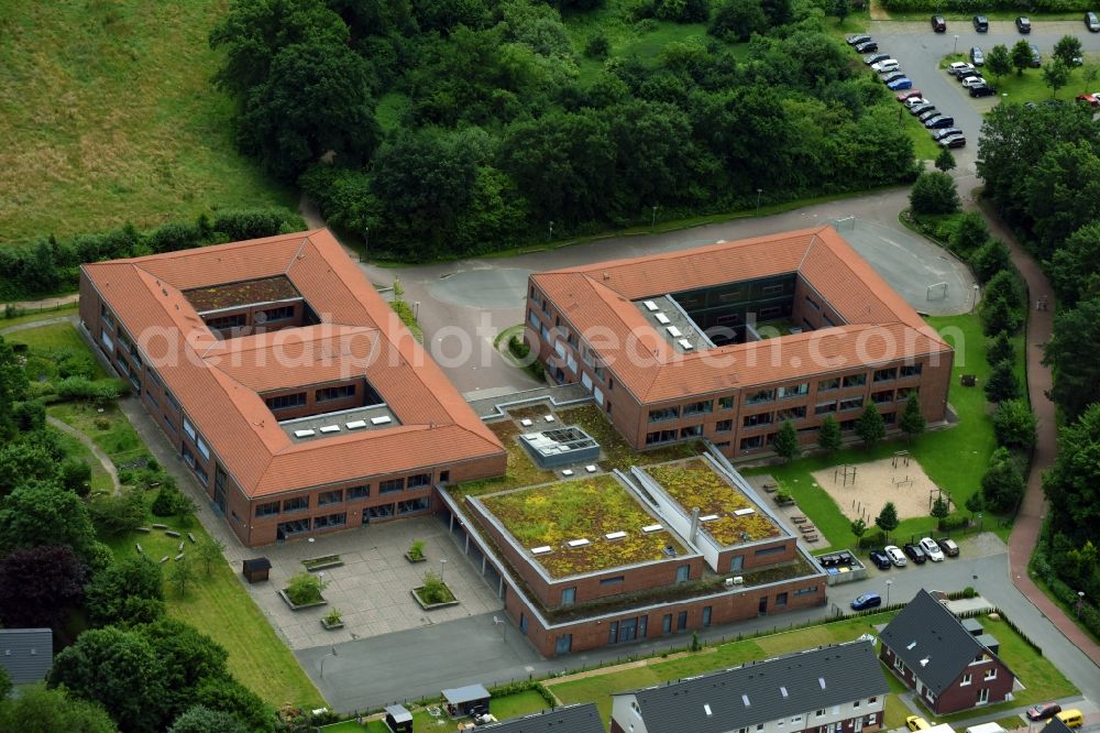 Schwarzenbek from above - School building of the Gymnasium Schwarzenbek on Buschkoppel in Schwarzenbek in the state Schleswig-Holstein, Germany