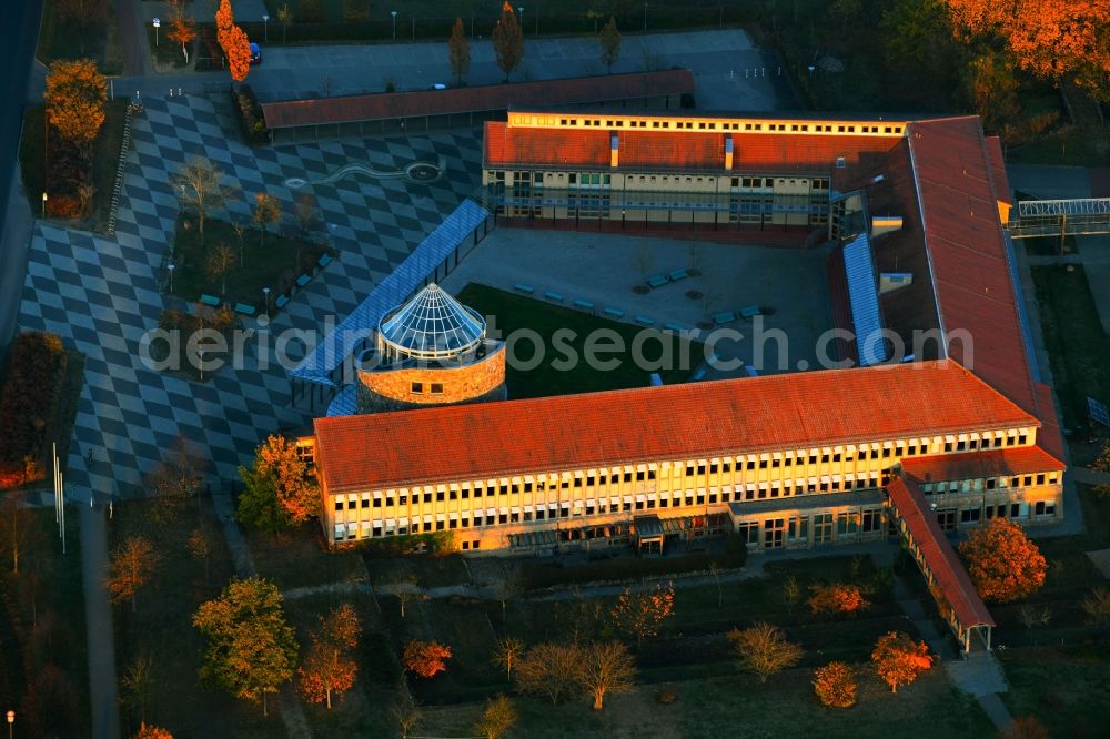 Templin from above - School building of the Templin on Feldstrasse in Templin in the state Brandenburg, Germany