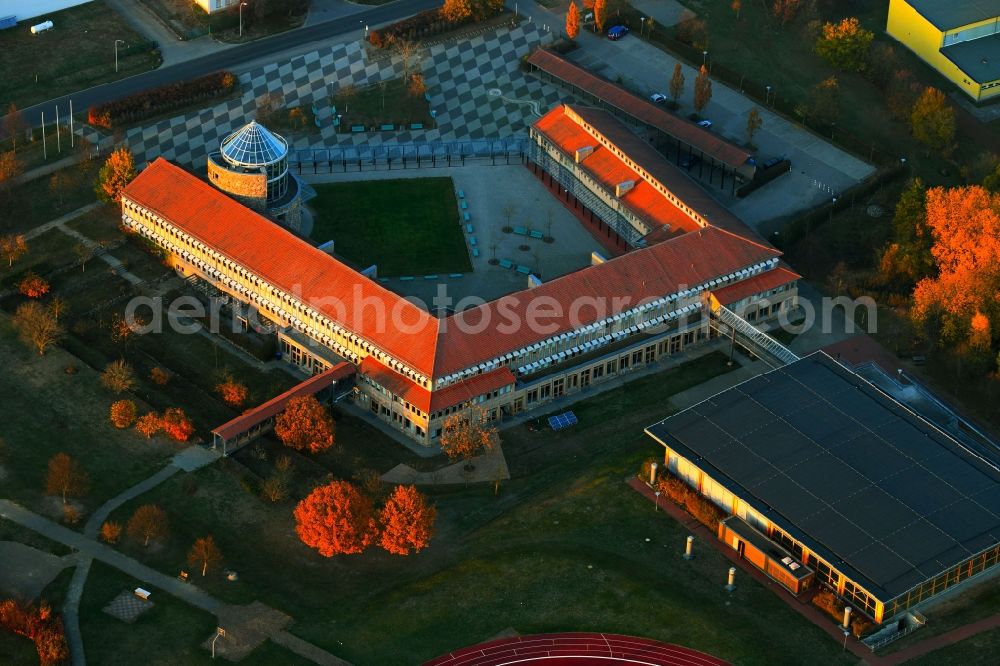 Aerial image Templin - School building of the Templin on Feldstrasse in Templin in the state Brandenburg, Germany