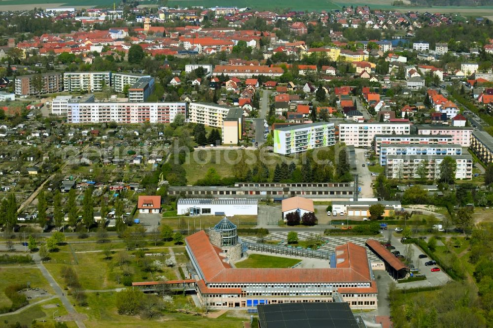 Templin from above - School building of the Templin on Feldstrasse in Templin in the state Brandenburg, Germany