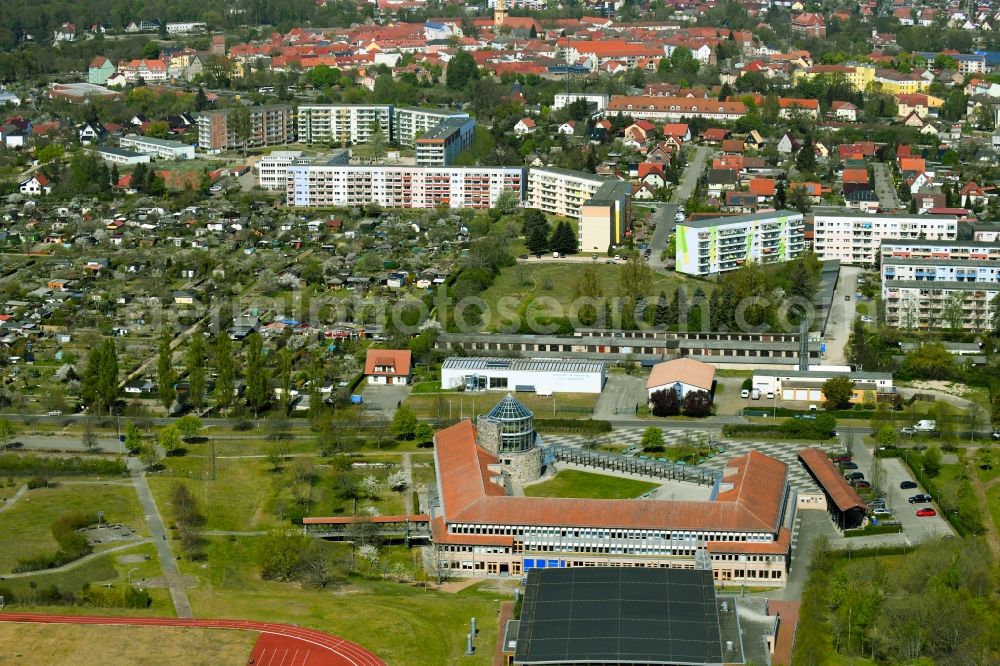 Templin from the bird's eye view: School building of the Templin on Feldstrasse in Templin in the state Brandenburg, Germany