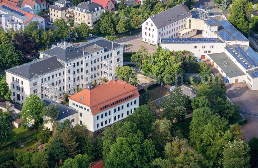 Aerial image Oschatz - School building of the Thomas Mann in Oschatz in the state Saxony, Germany