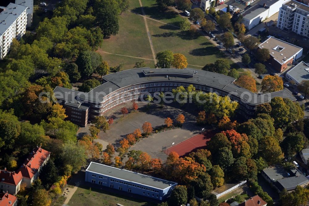 Berlin from above - School building of the Jean-Kraemer-Schule at the Oranienburger Strasse in Wittenau in Berlin in Germany