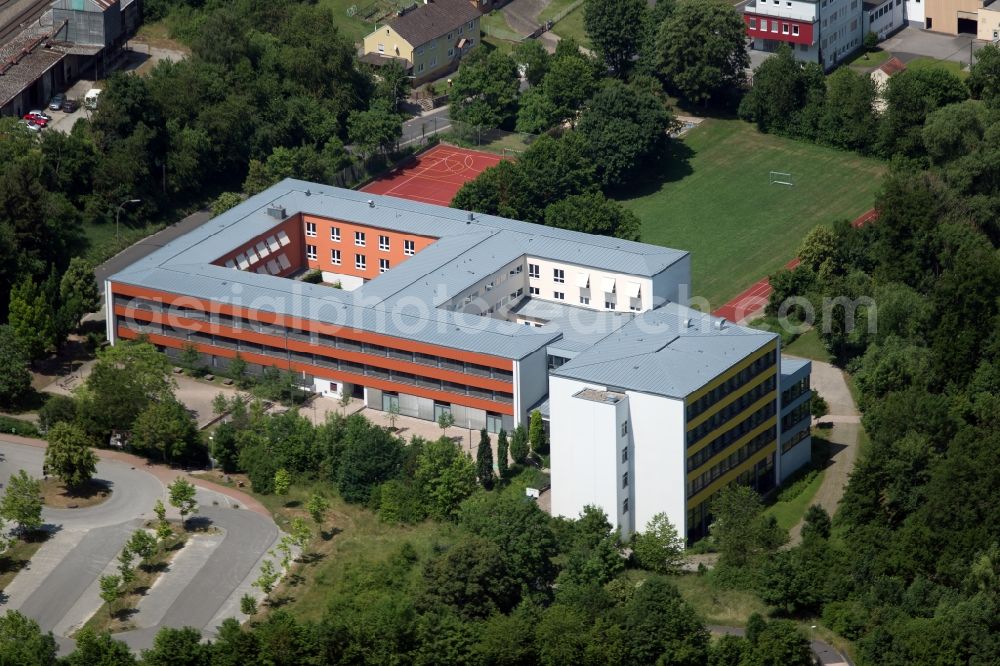 Münnerstadt from above - School building of the Johann-Philipp-von-Schoenborn-Gymnasium in Muennerstadt in the state Bavaria, Germany