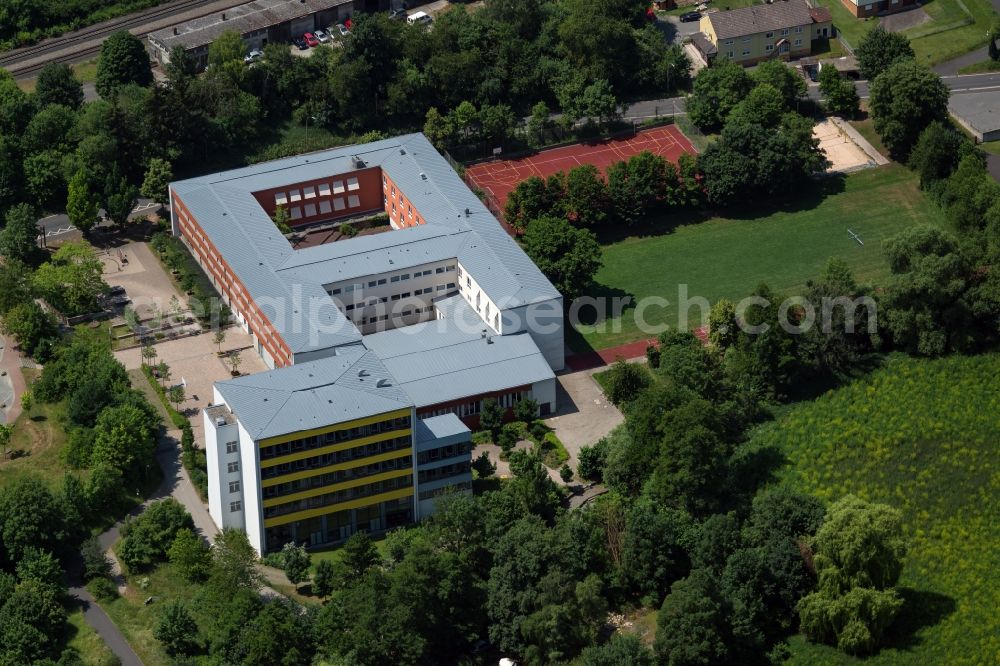 Münnerstadt from the bird's eye view: School building of the Johann-Philipp-von-Schoenborn-Gymnasium in Muennerstadt in the state Bavaria, Germany